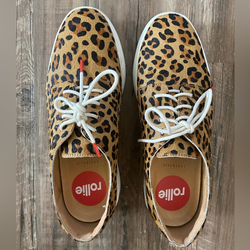 Rollie Derby City in cognac leopard with calf hair size 38